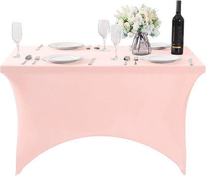 SuperO Waterproof Spandex Table Cover for 4FT Table Universal Fitted Stretch Tablecloth for Party, Banquet, Wedding and Events-Blush Pink