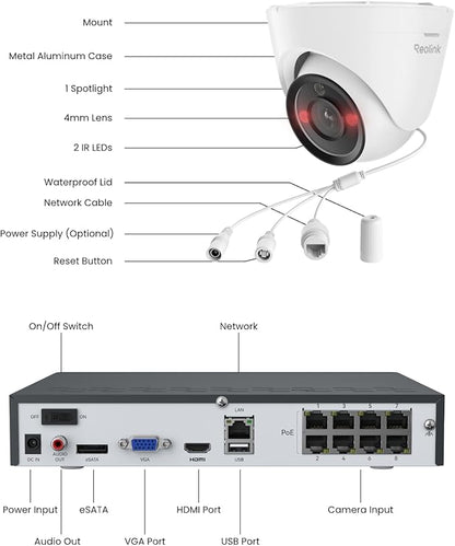 REOLINK New Version 12MP Smart Security System with AI Video Search, Person/Vehicle/Animal Detection Color & Infrared Night Vision, Two-Way Talk, 24/7 Recording, Perimeter Protection, RLK8-1200D4-A