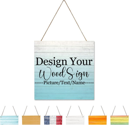 Personalized Hanging Wood Signs, Customized Door Board with Multiple Wood Background and Fonts to Choose, Design Your Rustic Decoration Sign for Home Kitchen Farmhouse 11.8x11.8 inch