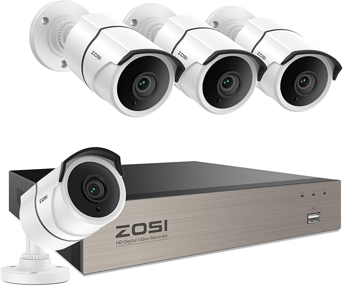 ZOSI 8CH 3K Lite Home Security Camera System with One-Way Audio,H.265+ 8-Channel CCTV DVR,AI Human/Vehicle Detection,4pcs 1080p Bullet Metal Cameras Indoor Outdoor,120FT Night Vision,No Hard Drive
