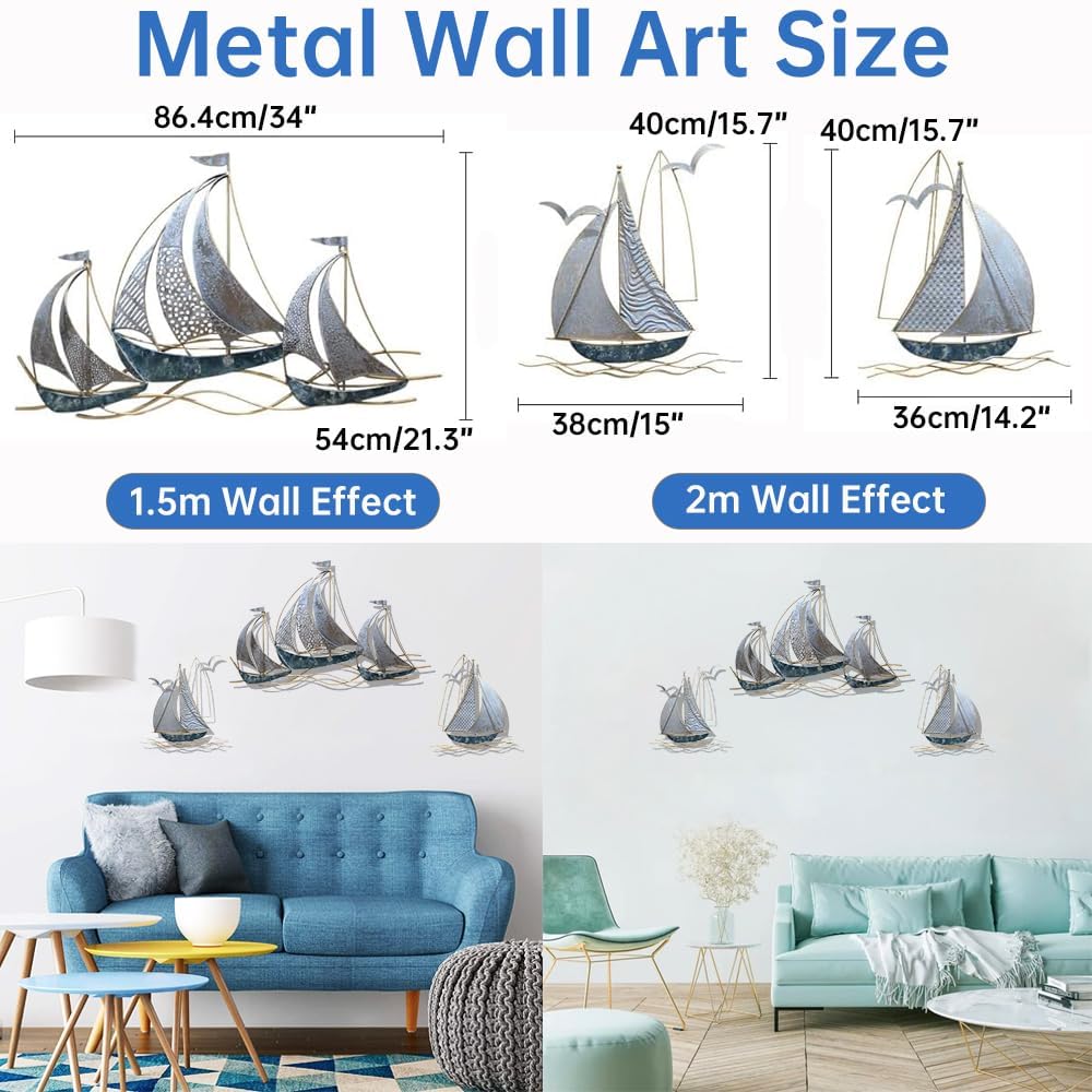 Metal Geometric Round Wall Art Abstract Metal Wall Decor for Living Room, 3d Modern Orange Circle Large Wall Art Circular Wall Decor Hanging Wall Sculptures Artwork for Outdoor Bedroom (Sailboat)