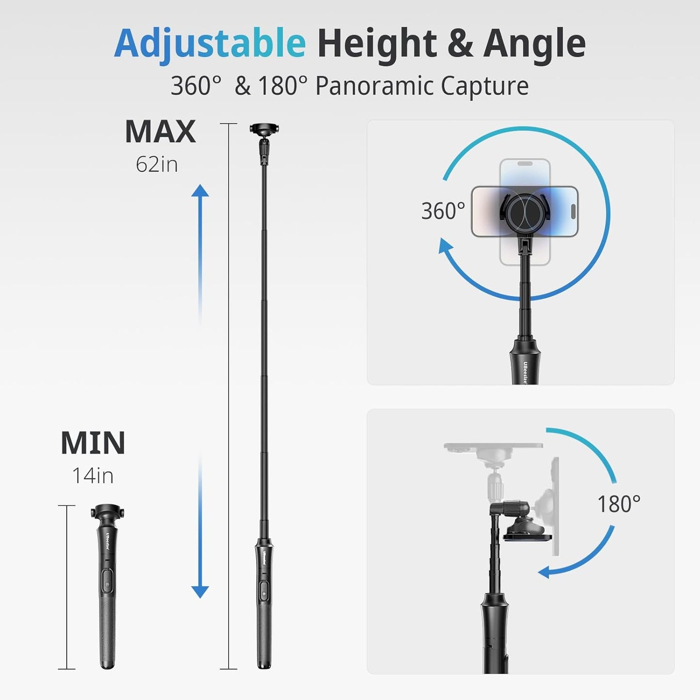 UBeesize 62'' Magnetic Selfie Stick Tripod with Wireless Remote, Extendable Phone Stand, Compatible with MagSafe for iPhone 15 14 13 12 and Android Phones