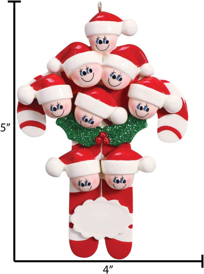 Candy Cane Family of 8 Ornament 2025 Personalized Family Christmas Ornaments 2025 | Holiday Keepsake Holly Berries Personalized Tree Ornaments for Grandchildren, Siblings & Grandkids of Eight Ornament