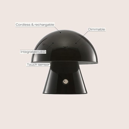JONATHAN Y 7" Black Rechargeable Cordless Mushroom Table Lamp, Portable LED Nightstand Lamp for Bedroom Living Room, Metal Shade, 3-Way Dimmable Touch Sensor Modern Accent JYL7116A