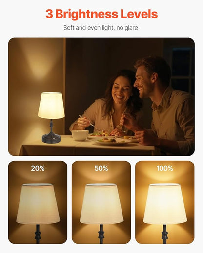 VEVOR Cordless Table Lamp, 5200mAh Built-in Rechargeable Battery Small Desk Lamp, 3-Level Brightness, Fabric Shade, 2700-3000K Color Temperature, Table Light for Restaurant, Bedroom, Bars, Black