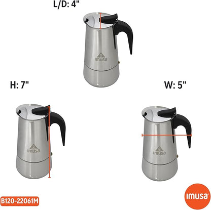 IMUSA USA B120-22061M Stainless Steel Stovetop Espresso Coffeemaker 4-Cup, Silver