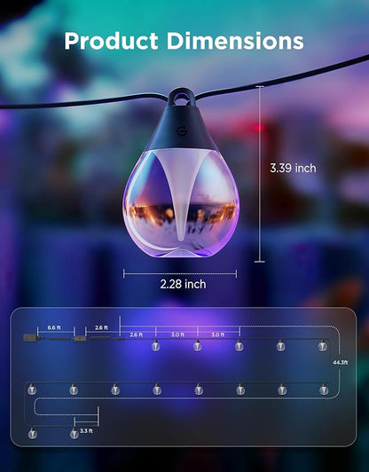 Govee Outdoor Clear Bulb String Lights, 48ft RGBWIC Outdoor String Lights with 15 Dimmable Warm White LED Bulbs, 111 Scene Modes for Patio, Backyard, IP67 Waterproof, Works with Alexa, Google & Matter
