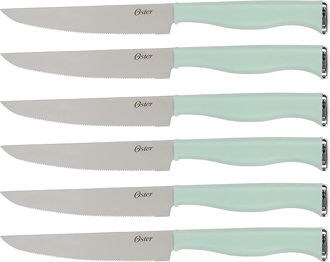Oster Langmore 15 Piece Stainless Steel Cutlery Knife Block Set W/Black Box – Moss Blue