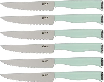 Oster Langmore 15 Piece Stainless Steel Cutlery Knife Block Set W/Black Box – Moss Blue