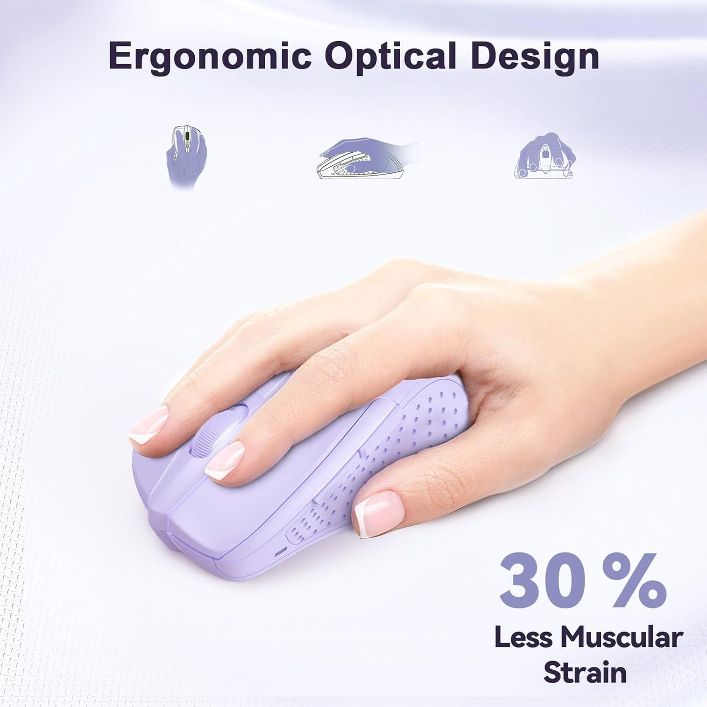 TECKNET Wireless Mouse, 2.4G Ergonomic Optical Mouse, Computer Mouse for Laptop, PC, Computer, Chromebook, Notebook, 6 Buttons, 24 Months Battery Life, 4000 DPI, 6 Adjustment Levels