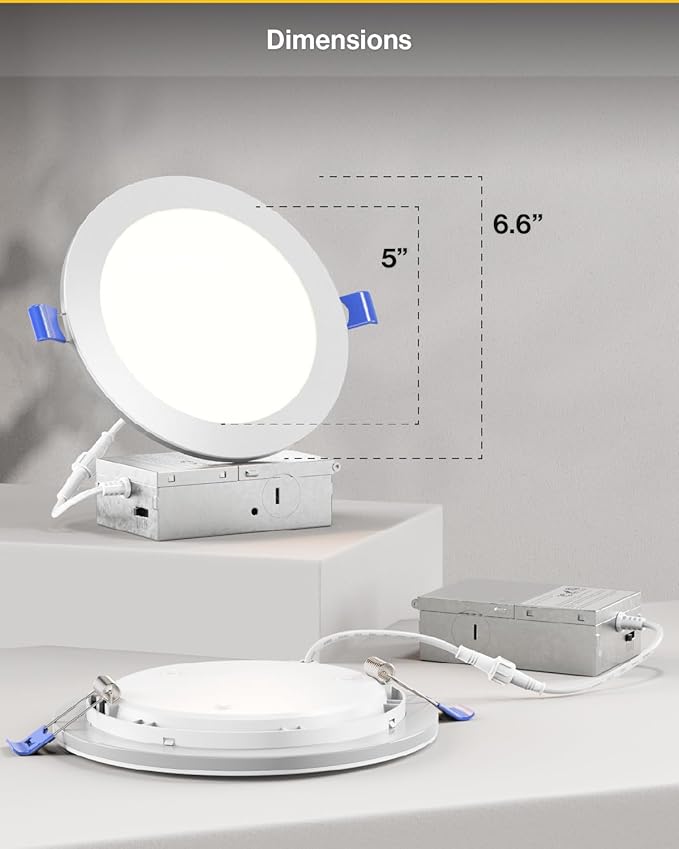 Sunco 6 Inch LED Recessed Light with Night Light, Canless Recessed Lighting, 1500 LM, 15W (150W Equivalent), Selectable CCT 2700K/3000K/4000K/5000K/6000K, Dimmable, with Junction Box 4 Pack.