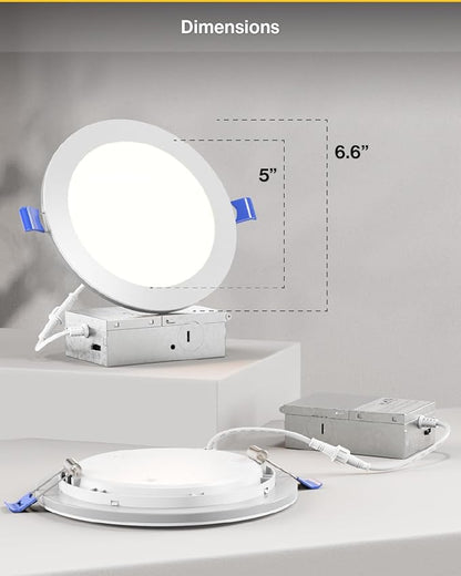 Sunco 6 Inch LED Recessed Light with Night Light, Canless Recessed Lighting, 1500 LM, 15W (150W Equivalent), Selectable CCT 2700K/3000K/4000K/5000K/6000K, Dimmable, with Junction Box 4 Pack.