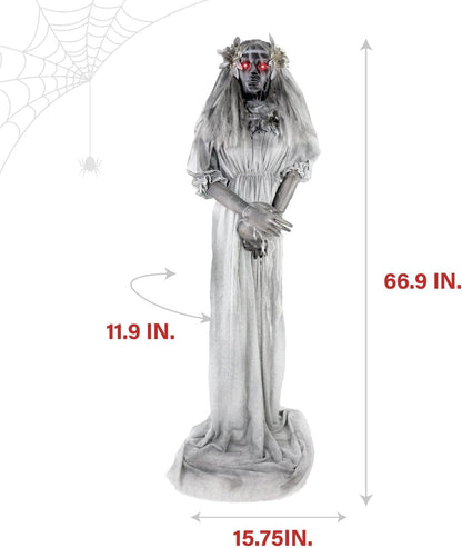 Haunted Hill Farm Lifesize Animatronic Scary Haunted Lady Statue with Touch Activated Lights and Sound, Battery-Operated Indoor or Covered Outdoor Halloween Decoration