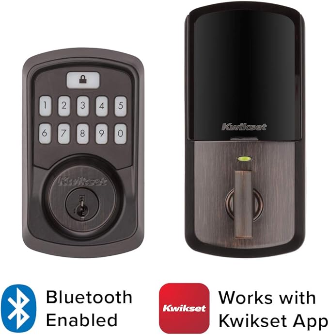 Kwikset 99420-002 Aura Bluetooth Programmable Keypad Door Lock Deadbolt Featuring SmartKey Security, Venetian Bronze