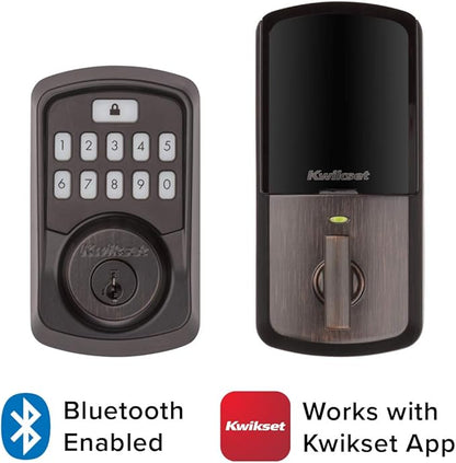 Kwikset 99420-002 Aura Bluetooth Programmable Keypad Door Lock Deadbolt Featuring SmartKey Security, Venetian Bronze