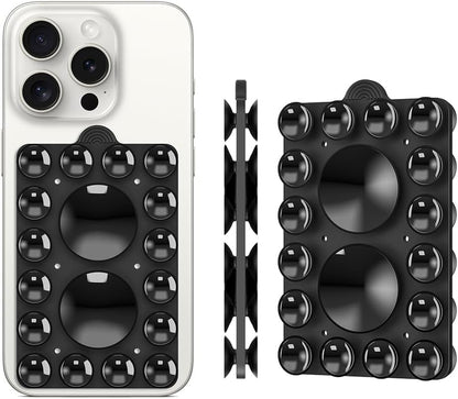 ZYCCER Double Sided Silicone Suction Phone Holder Mount,Compatible with iPhone and Android Cases Hands-Free Mirror Shower Phone Mount Strong Grip Holder (Black, Double Sided 2PCS)
