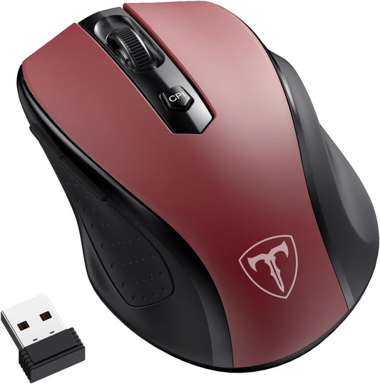 Wireless Mouse, D-09 Computer Mouse USB Cordless Mice for Laptop, Ergo Grips, Lightspeed 5-Level 2400 DPI, 16 Months Battery, Portable for PC Mac Chromebook (Red, 1 Pack)