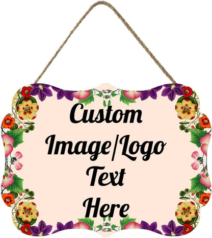 Personalized Wooden Welcome Sign Home Decor Customized Image/Text Hanging Sign Farmhouse Decorations for Home Office 11.2 * 8 Inch
