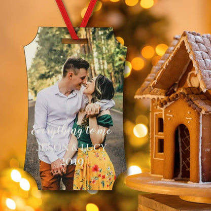 Gemszoo Personalized Picture Christmas Ornament, Custom Double Sided Photo Text Wooden Hanging Xmas Tree Keepsake Pendant Decoration Gift for Family (1, Scalloped Rectangular)