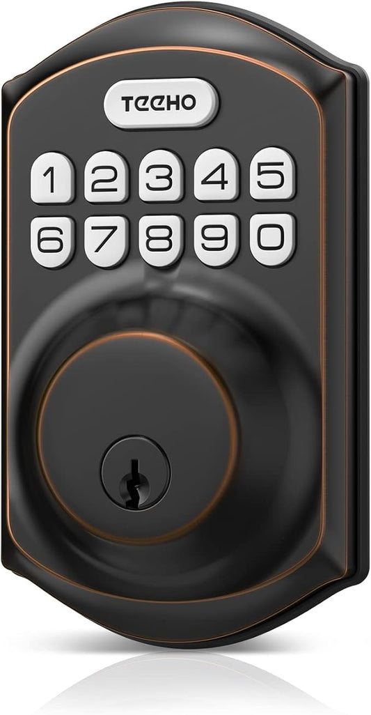 TEEHO TE001 Keyless Entry Door Lock with Keypad - Smart Deadbolt Lock for Front Door with 2 Keys - Auto Lock - Easy Installation - Oil-Rubbed Bronze