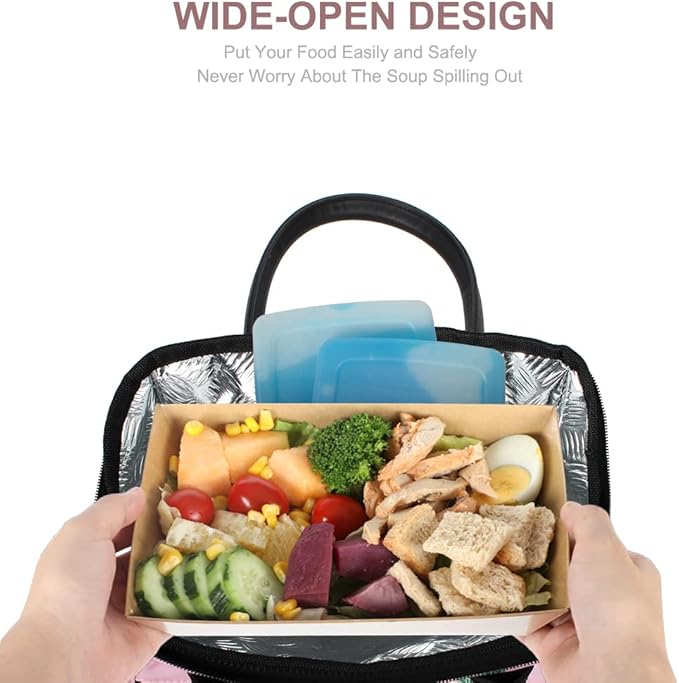 Nicole Miller Insulated Lunch Bag Tote Thermal Soft Side Wide-Open Cooler Ice Bag Lunch Box for Food with Drink Bottle Holder