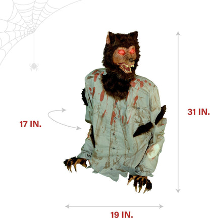 Haunted Hill Farm Howler by Tekky, Battery-Operated, Motion and Sound Activated Animatronic Werewolf with Sound Effects and Lights for Indoor or Covered Outdoor Creepy Halloween Decoration
