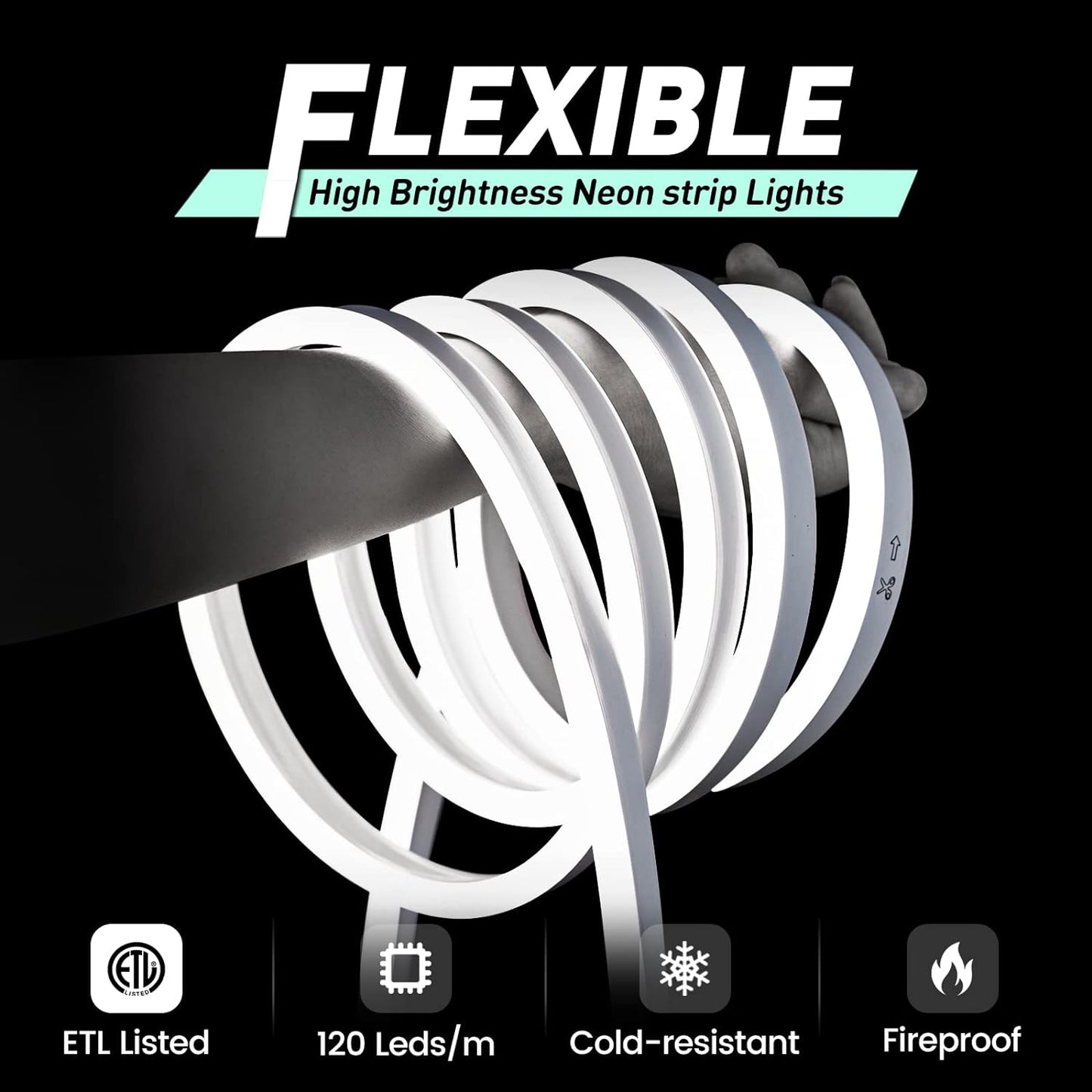 GZBtech Flexible LED Neon Rope Lights 50FT,AC 110-120V Waterproof Strip Light, 120 LEDs/M Cuttable Connectable Neon Lighting for Indoor Outdoor Home Decor/Commercial Building Use-Cold White 15M
