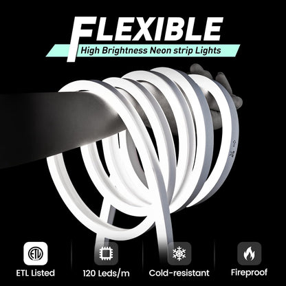 GZBtech Flexible LED Neon Rope Lights 100FT,AC 110-120V Waterproof Strip Light, 120 LEDs/M Cuttable Connectable Neon Lighting for Indoor Outdoor Home Decor/Commercial Building Use-Cold White 30M