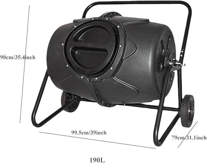 Electric Compost Bin Compost Tumbler Bin with Wheels and Handle, Mobile Heavy Duty Rotating Outdoor Organic Compost Bin Tumbling Mixer Composter for Kitchen Waste & Garden Clippings, Large 190L/50 Gal