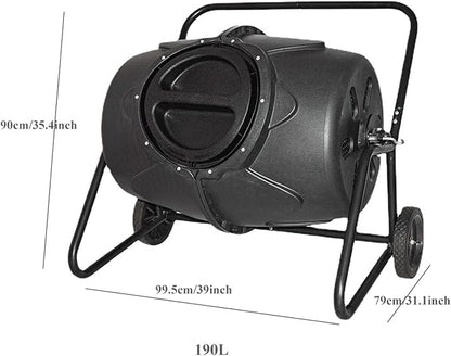Electric Compost Bin Compost Tumbler Bin with Wheels and Handle, Mobile Heavy Duty Rotating Outdoor Organic Compost Bin Tumbling Mixer Composter for Kitchen Waste & Garden Clippings, Large 190L/50 Gal