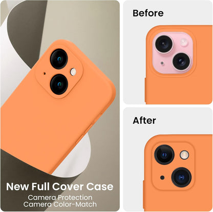 FireNova Designed for iPhone 15 Case, Silicone Upgraded [Camera Protection] Phone Case with [2 Screen Protectors], Soft Anti-Scratch Microfiber Lining Inside, 6.1 inch, Kumquat