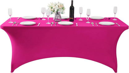 SuperO Waterproof Spandex Table Cover for 6FT Table Universal Fitted Stretch Tablecloth for Party, Banquet, Wedding and Events-Fuchsia