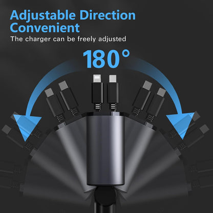 Retractable Car Charger, 66W 4 in 1 Super Fast Charging Car Phone Charger with 2 Retractable 31.5 Inch Cables and 2 USB Ports for iPhone 15/14/13/12/11, Galaxy, Pixel（S）