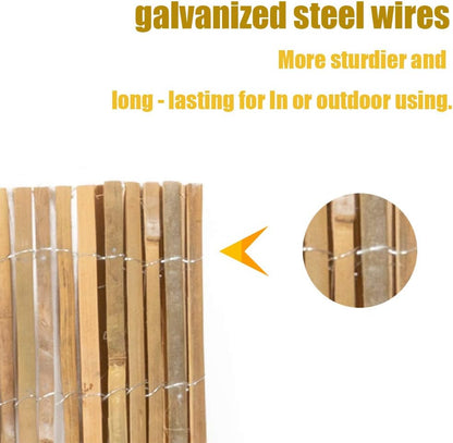 Mininfa Natural Bamboo Slat Screening, Eco-Friendly Privacy Slat Fence, Bamboo Screen Panel Roll for Balcony or as Wind and Sight Protection (2m x 4m)