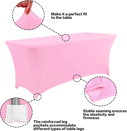 IVAPUPU 2 Pack 6FT Table Cloth for Rectangular Fitted Events Stretch Pink Table Covers Washable Spandex Tablecloth Protector for Party, Wedding, Cocktail, Banquet, Festival