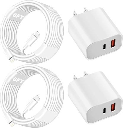 Fast Charger for iPhone,Dual Port A/C Apple iPhone Charger Fast Charging Block,2Pack Quick Double A/C iPhones Wall Chargers Adapter,6FT USB C to Lightning Cable for iPhone14 ProMax/13/12/11/XS/XR/iPad