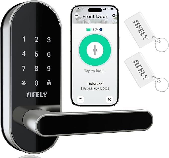 Keyless Entry Keypad Smart Door Lock with Handle & Knob – Digital Deadbolt for Front, Bedroom, Office & Interior Doors, App Control for Airbnb, Guests & Kids, Easy DIY Install (No Fingerprint)