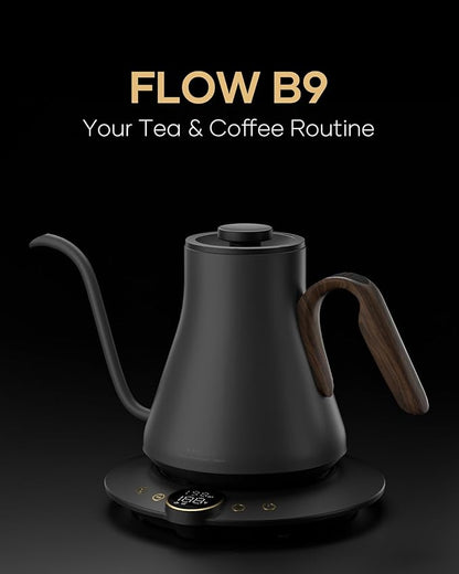 Gooseneck Electric Kettle with Precise ±1℉ Temperature Control, Wood-Accented Handle, Stainless Steel Interior, Quick Heating Pour Over Kettle for Coffee & Tea, 0.9L, Matte Grey