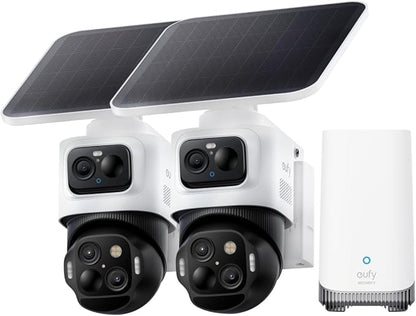 eufy Security eufyCam S4 2-Cam Kit,4K Solar Camera Wireless Outdoor, Triple Lens Bullet-PTZ Cam, 360° View, Cross-Cam Track, AI Recognition, 8X Zoom, Color Night Vision, 0 Monthly Fee, Local Storage