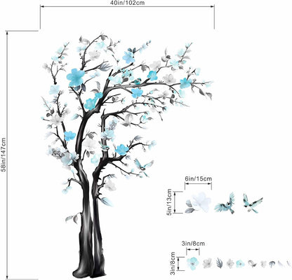 Large Watercolor Tree Wall Decals - Flower Tree Branch Wall Stickers - Bedroom Living Room Sofa TV Background Home Wall Decor