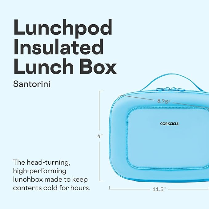 Corkcicle Lunchpod Insulated Lunch Bag - Crush-Proof Design - Food Safe Interior - Exterior & Interior Pockets - 11” x 8.75” x 4” - Summer Gift - Keeps Food Cold - Santorini Neoprene