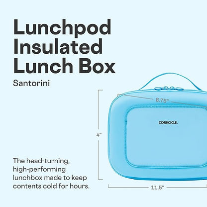 Corkcicle Lunchpod Insulated Lunch Bag - Crush-Proof Design - Food Safe Interior - Exterior & Interior Pockets - 11” x 8.75” x 4” - Summer Gift - Keeps Food Cold - Santorini Neoprene