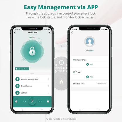 DS10 Pro Keyless Entry Door Lock with APP Control - Fingerprint Electronic Keypad Door Lock, Smart Locks for Front Door, Auto-Lock & One Touch Locking with Bluetooth - Matte Black