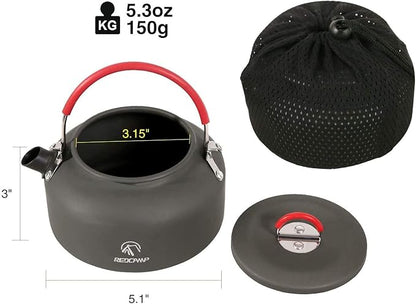 REDCAMP 0.8L Mini Outdoor Camping Kettle, Aluminum Water Pot with Carrying Bag, Lightweight Compact Tea Kettle