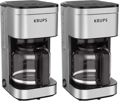 KRUPS Coffee Maker 10 Cups Simply Brew Stainless Steel Drip Coffee Maker,900 Watts-Coffee Filter,Drip Free,Dishwasher Safe Pot,Black & Silver,(Pack of 2)