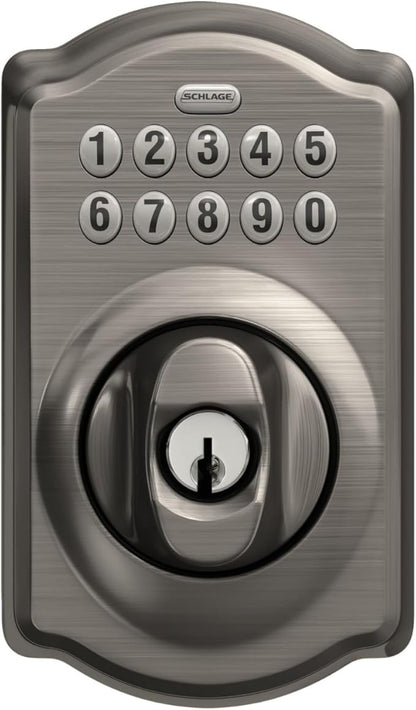 Schlage BE365 CAM 620 Camelot Keypad Deadbolt, Electronic Keyless Entry Lock, Antique Pewter