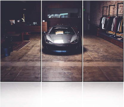 TUMOVO Canvas Print Wall Art Painting Black Speedy Racing Car Picture Sports Car Modern Giclee Prints Stretched and Framed Artwork - 28 x 14inch x 3 Panel
