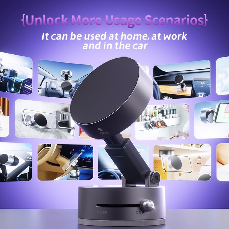 Magnetic Phone Holder for Car, [360° Rotatable] Phone Mount with Strong Suction Cup & Retractable Stand, Foldable Phone Holder for iPhone 16/15/14/13 and All Smartphone (White)