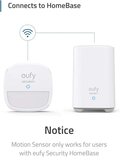 eufy Security Motion Sensor, Home Alarm System, 100° Coverage, 30 ft Detection Range, 2-Year Battery Life, Adjustable Sensitivity, HomeBase Required, Optional 24/7 Protection Service, Home Security