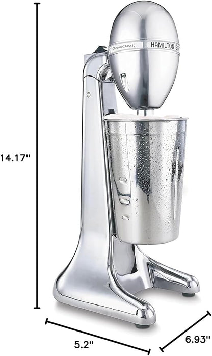 Hamilton Beach DrinkMaster Electric Drink Mixer, Retro Milkshake Maker & Milk Frother, 2 Speeds, Extra-Large 28 oz. Stainless Steel Cup, Classic Chrome